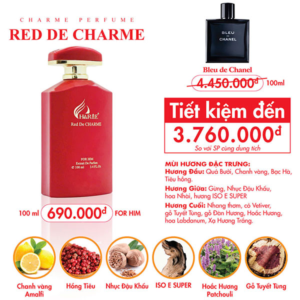 NƯỚC HOA NAM CHARME RED DE CHARME 100ML